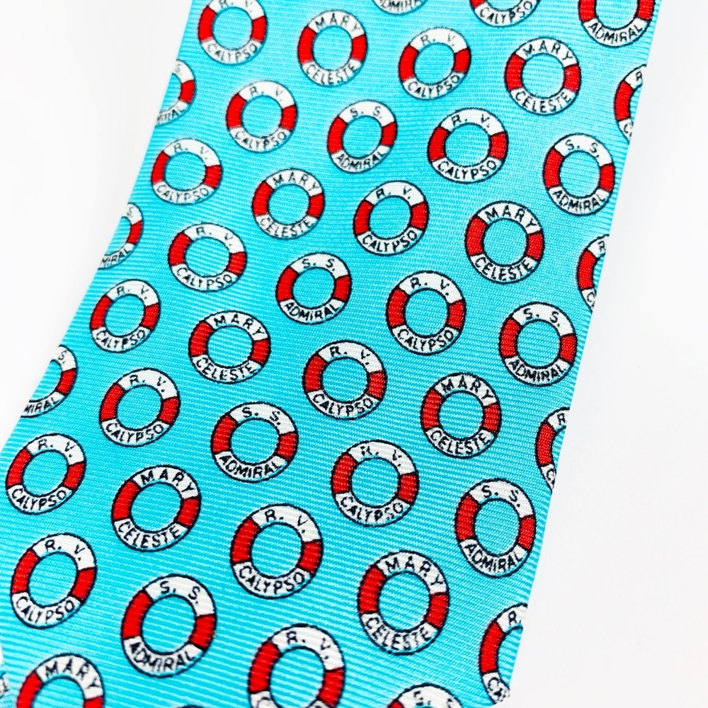 J. Crew Mens Silk Blue Nautical Tie Life Preserver - Picture 2 of 5